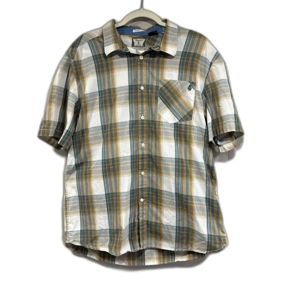 Volcom Men's Plaid Short Sleeve Button-Up Shirt - XL - Gray, Blue, Ivory - Picture 1 of 4